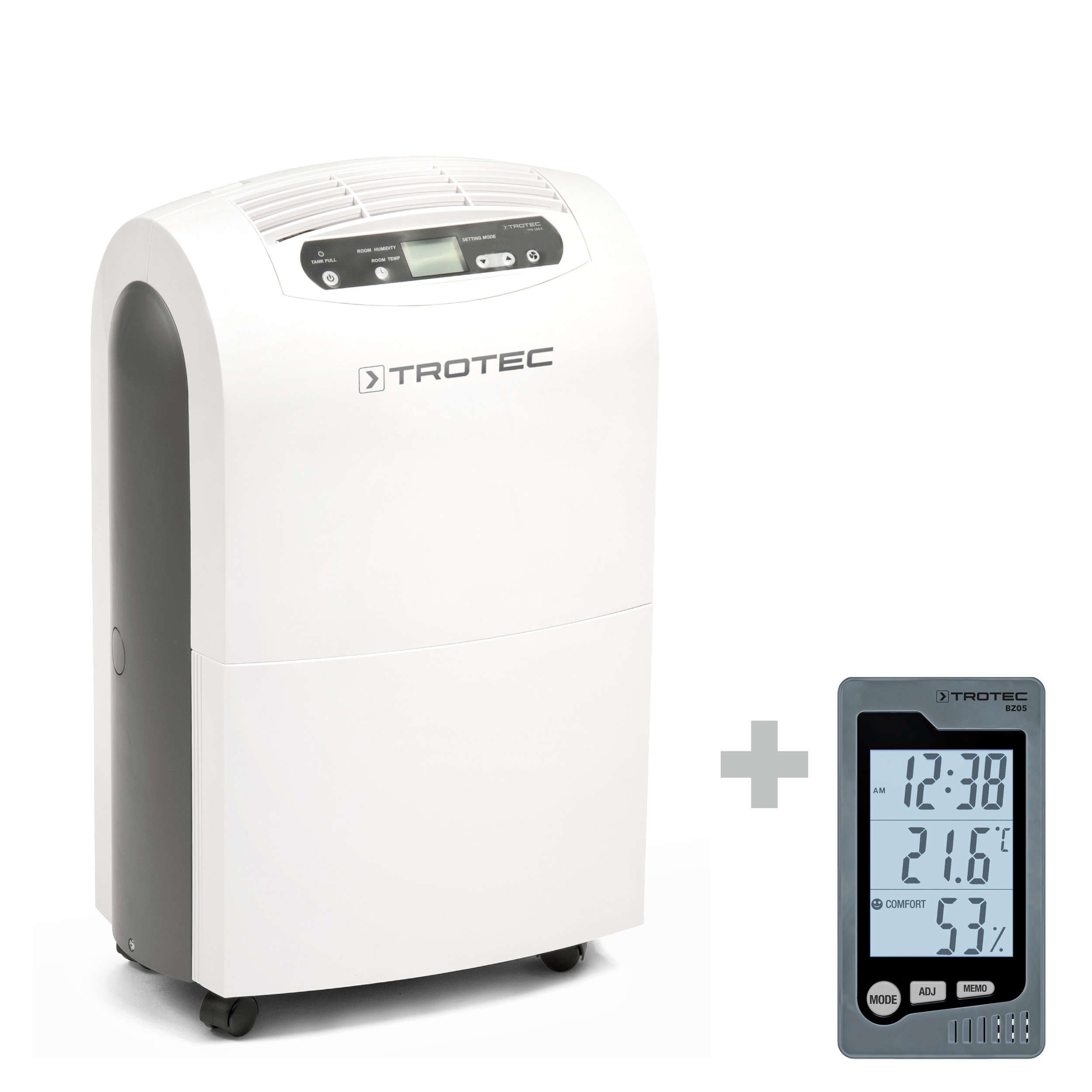 Trotec Komfort Luftentfeuchter TTK 100 E mit Heißgas-Abtausystem + Raum-Thermohygrometer BZ05 KIT0000675