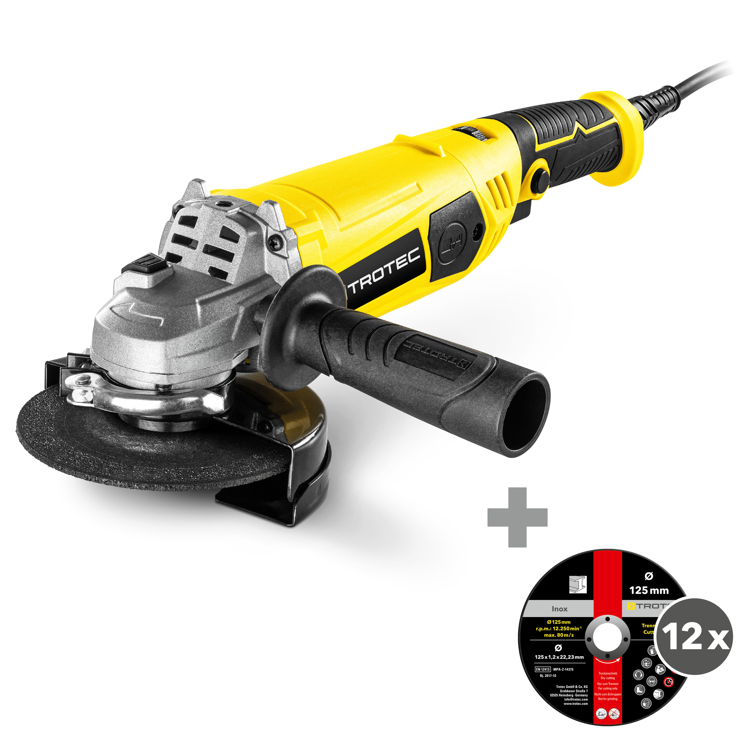 Trotec Winkelschleifer PAGS 11-125 + INOX-Metall-Trennscheibe AD 125 MI 12er Pack KIT0003232