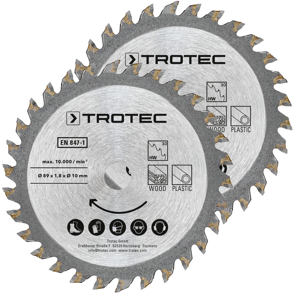 Circular saw blade set 3 TCT Ø 89 mm, 2 parts show in Trotec online shop