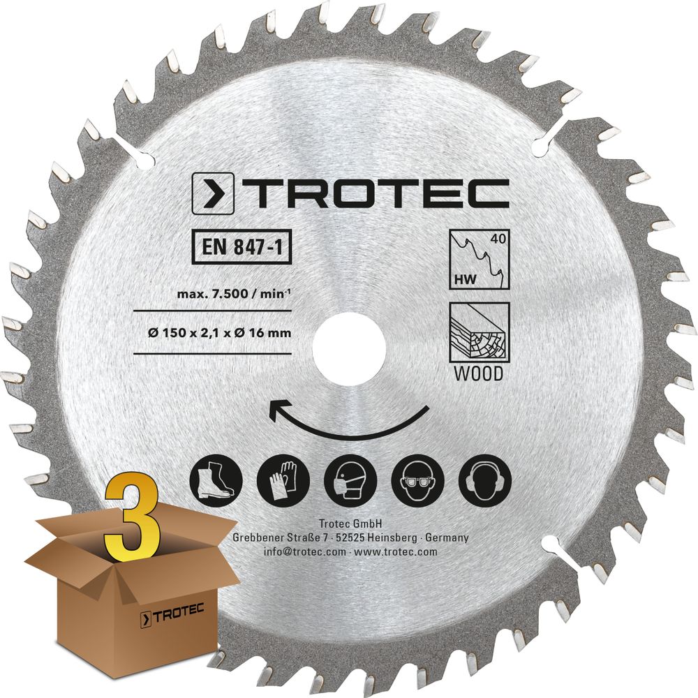Wood circular saw blade set Ø 150 mm (40 teeth), 3 pieces show in Trotec online shop