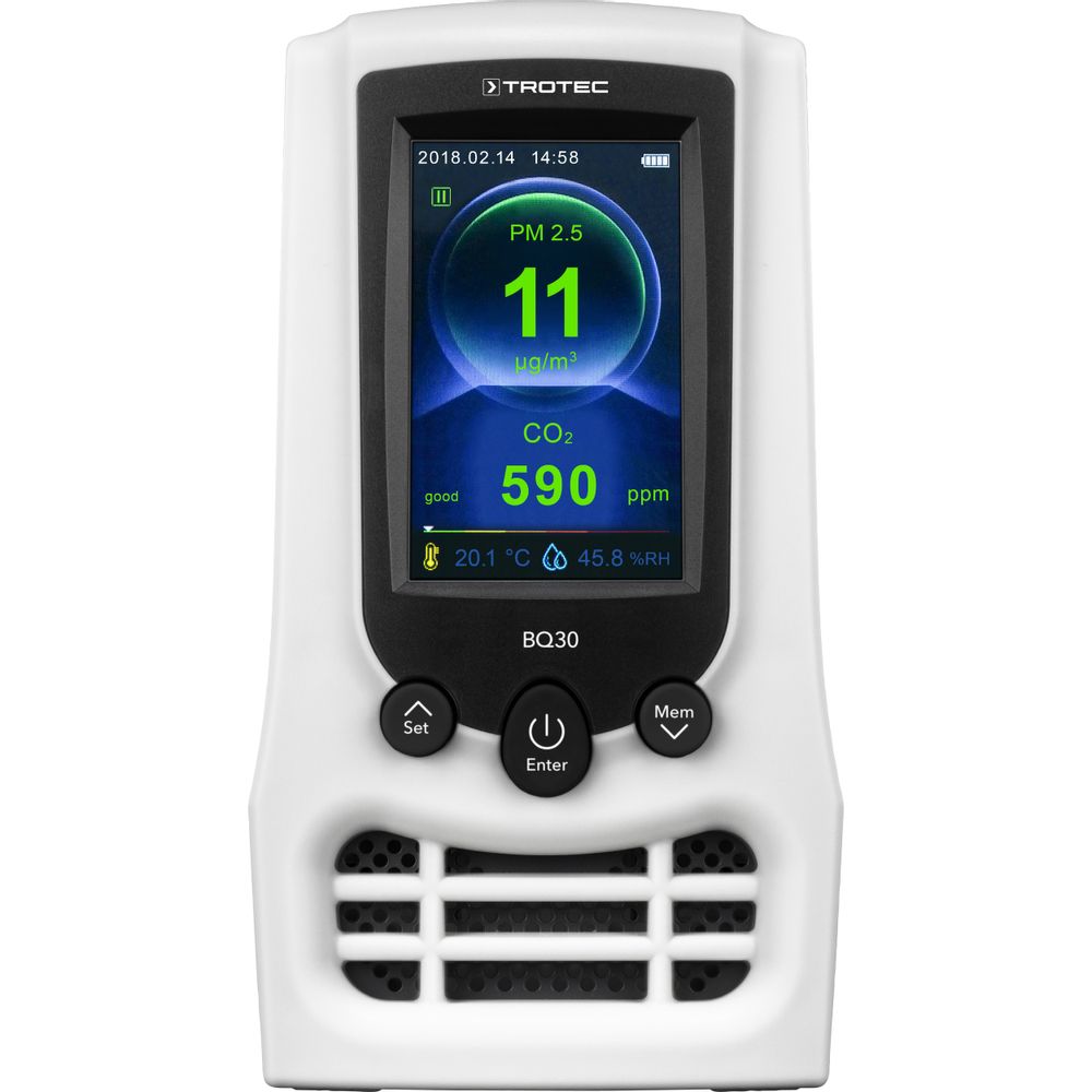 Monitor de calidad del aire de CO2 y dispositivo de medición de partículas BQ30 Mostrar en la tienda online de Trotec