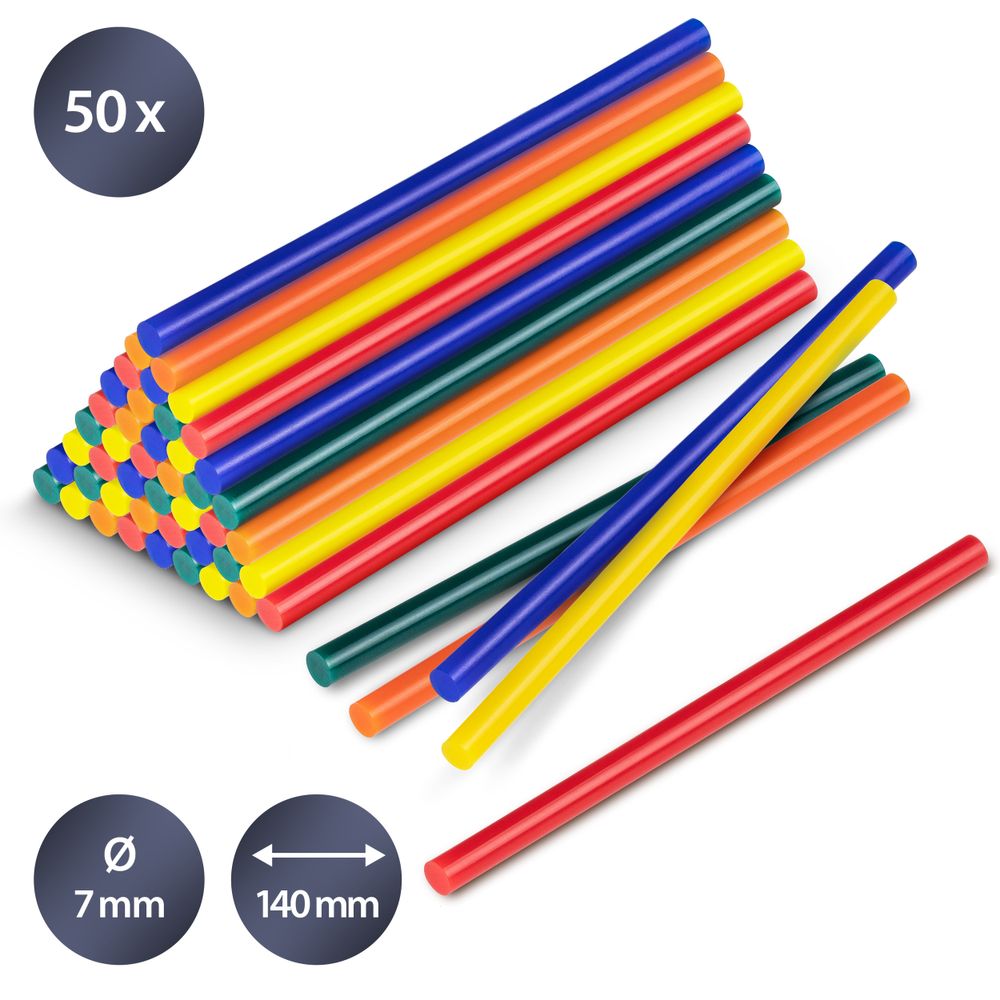 Juego de barras de pegamento termofusible en color, 50 unidades (Ø 7 mm) Mostrar en la tienda online de Trotec