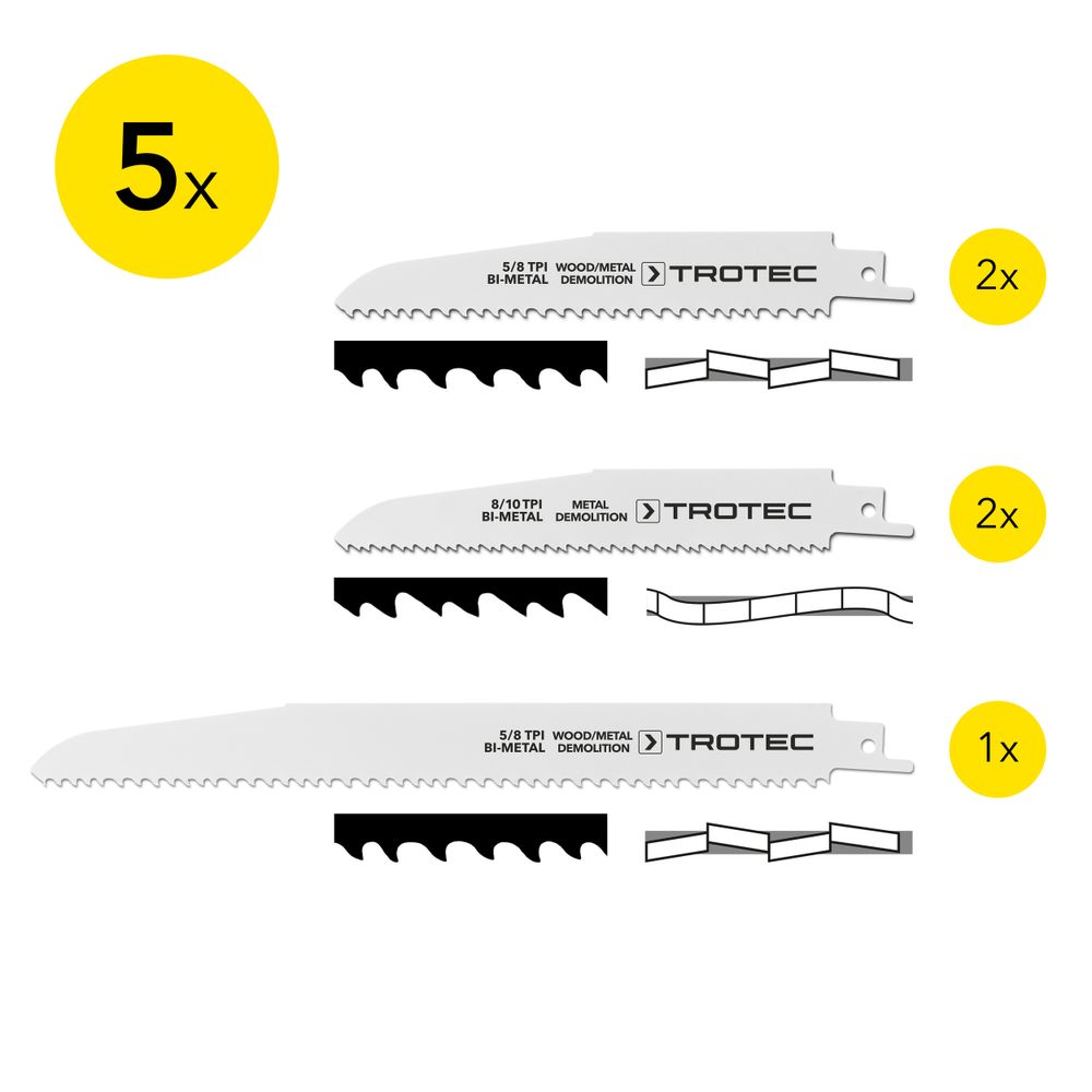 Set de lames de scie sabre bois/métal, 5 pièces Montrer dans la boutique en ligne Trotec