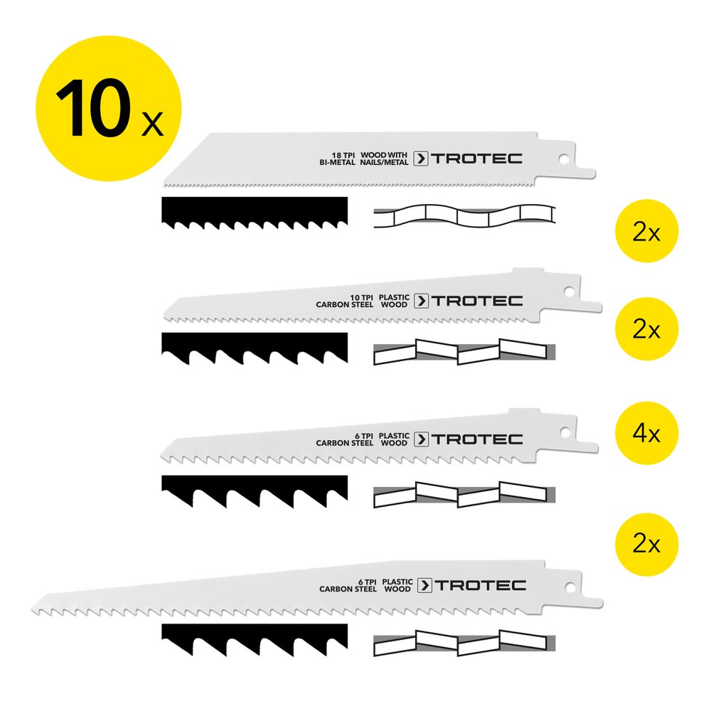 Ensemble de lames de scie sabre pour bois/métal/plastique, 10 pièces Montrer dans la boutique en ligne Trotec