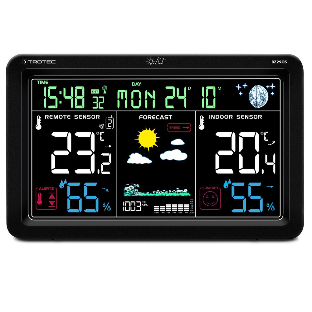 BZ29OS Stazione meteo radio digitale e monitor climatico con sensore esterno mostra nel webshop Trotec