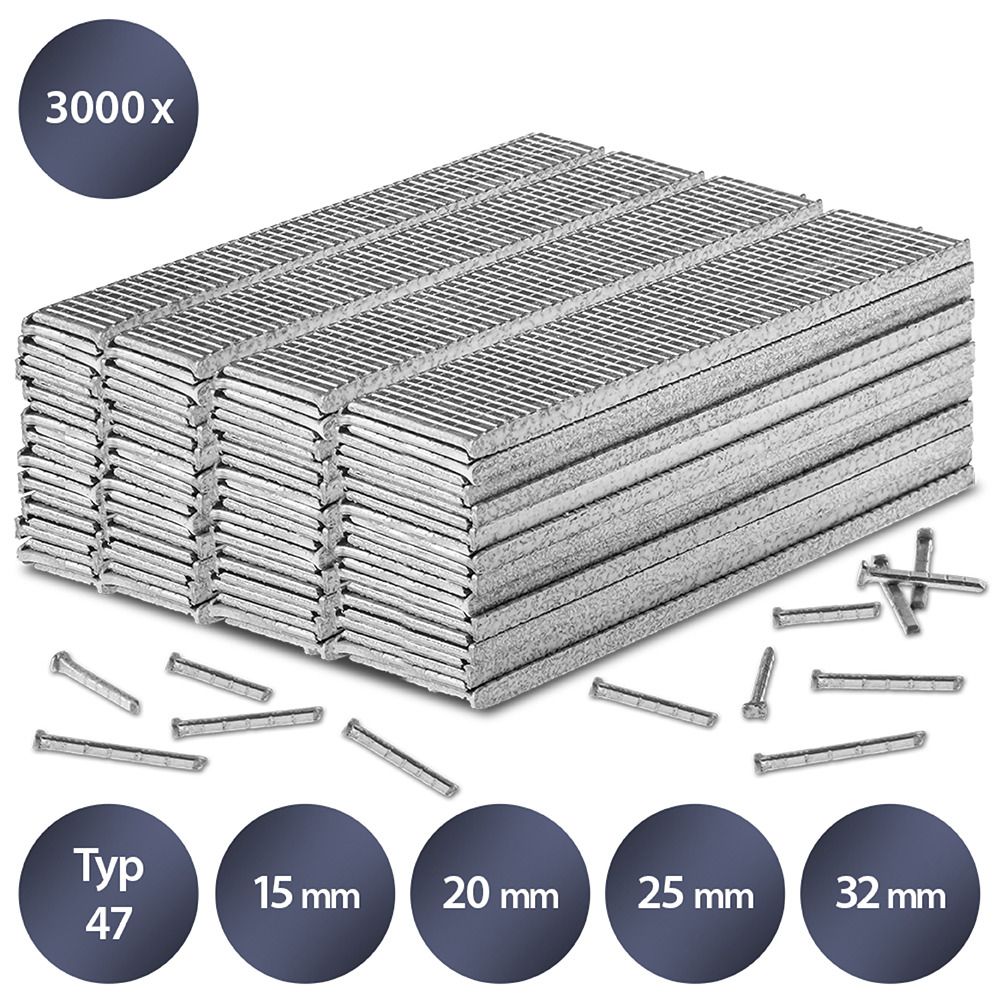 Set di chiodi per graffatrice Tipo 47, lunghezza 15-32 mm (3000 pz.) mostra nel webshop Trotec