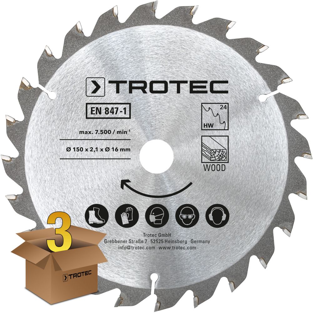 Cirkelzaagbladenset voor hout Ø 150 mm (24 tanden), 3-delig tonen in Trotec webshop