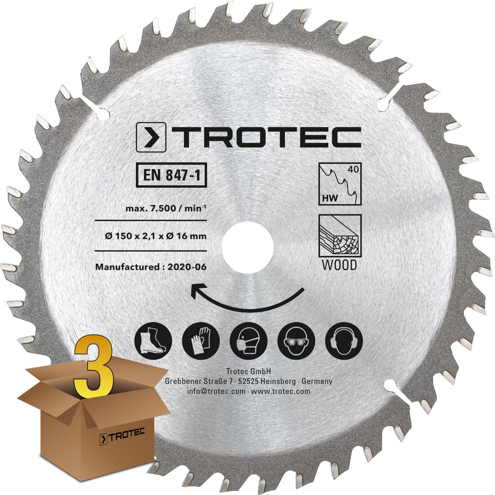 Cirkelzaagbladenset voor hout Ø 150 mm (40 tanden), 3-delig im Trotec Webshop zeigen