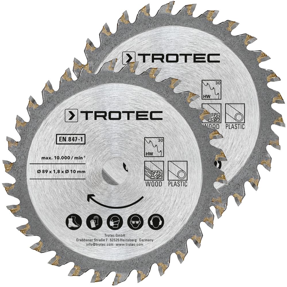 Cirkelzaagbladen-set 3 TCT Ø 89 mm, 2-delig tonen in Trotec webshop