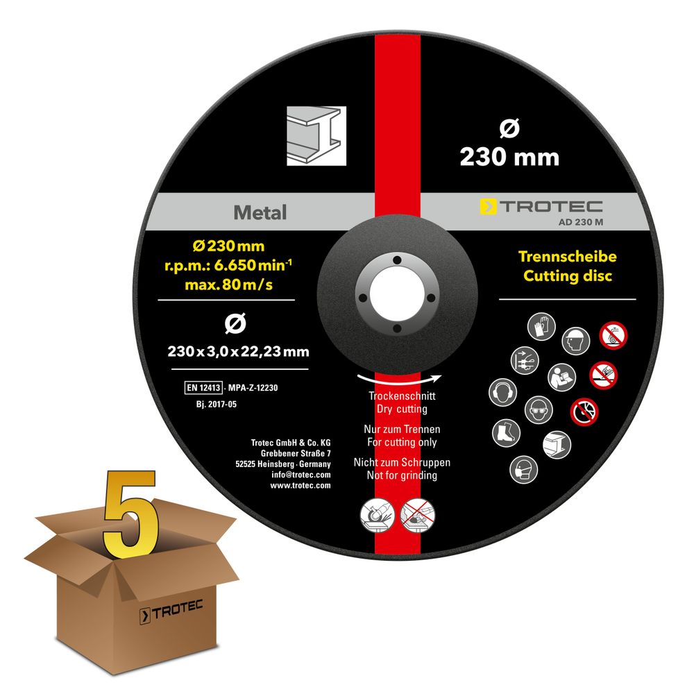 Disco de Rebarbar para Metal 230 - Pacote com 5 Unidades exibir na Trotec Webshop