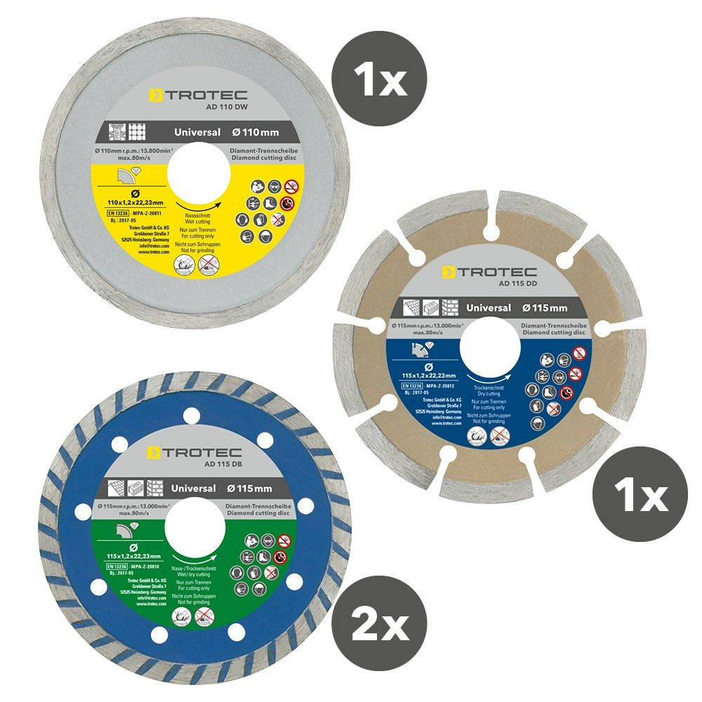 Set de discuri de retezat diamantate 110/115 afişare în Trotec Webshop