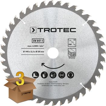 Træ cirkulært savblad Ø 190 mm (40 tænder), 3-delt