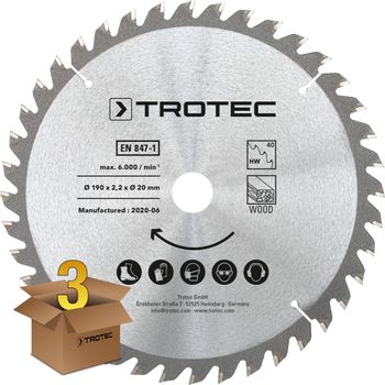 Holzkreissägeblätter-Set Ø 190 mm (40 Zähne), 3-teilig