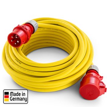 PROFI-VERLÄNGERUNGSKABEL 400 V (32 A) – MADE IN GERMANY, Profi-Verlängerungskabel 400 V (32 A) – Made in Germany, H07RN-F 5G6,  Verlängerungskabel, 32‑Ampere-Verlängerungskabel, integriertem Phasenwandler, Stecker, 20 Meter, Schutzklasse IP