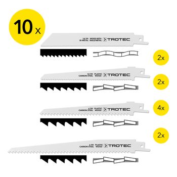 Set de lames bois/métal/plastique pour scie sabre (10 pces)